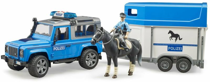 BRUDER 02588 - Masina de politie Land Rover cu remorca