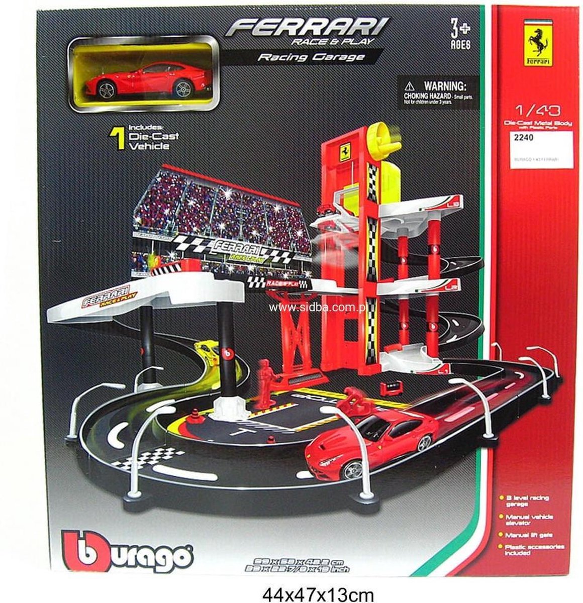 Set Pista Ferrari Race&Play Racing Garage cu masinuta metal - 1/43 Bburago