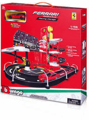 Set Pista Ferrari Race&Play Racing Garage cu masinuta metal - 1/43 Bburago