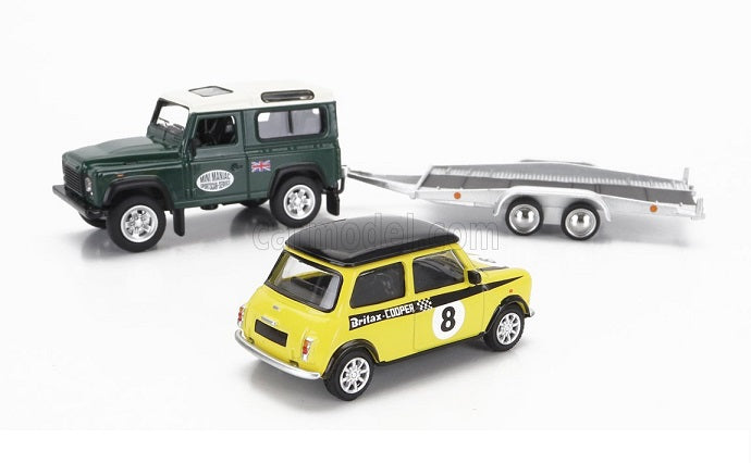 Set Machete Land Rover cu Mini Cooper si remorca - 1/64 Schuco