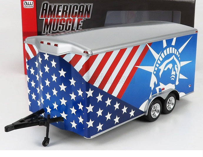 Remorca - Platforma auto Enclosed Trailer Patriotic USA- 1:18 Auto World