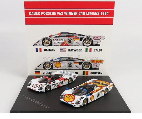 Set 2 machete Dauer Porsche 962 Winner 24h LeMans 1994 #35 si #36 cu vitrina plexiglass - 1/43 Werk83