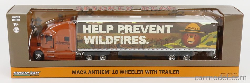 TIR Mack Anthem 18 Wheeler with trailer (Help Prevent Wilffires) - 1/64 Greenlight