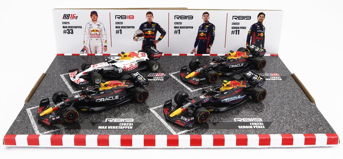 Set 4 machete Formula 1 Red Bull Racing Max Verstappen/Sergio Perez - 1/43 Bburago