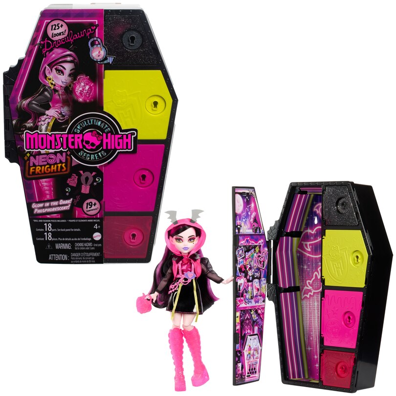 Papusa Monster High Neon Frights Skulltimate Secrets - DRACULAURA cu 19 surprize