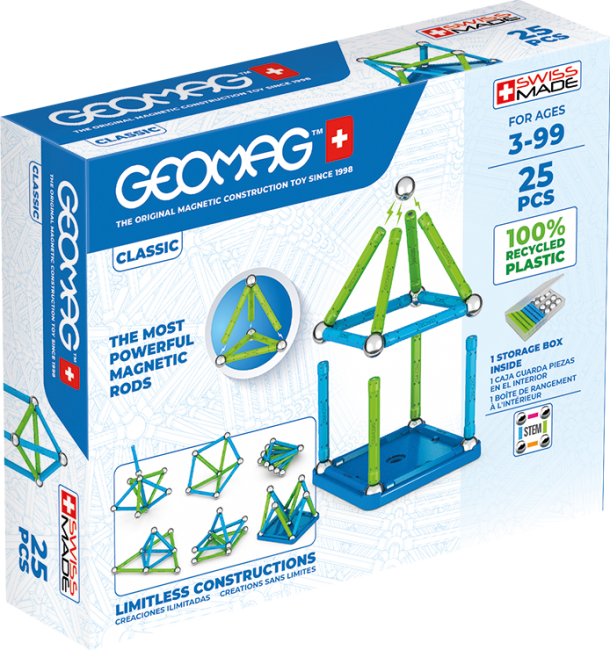 Set 25xpiese de constructie, Geomag, Magnetic, Multicolor, 3+