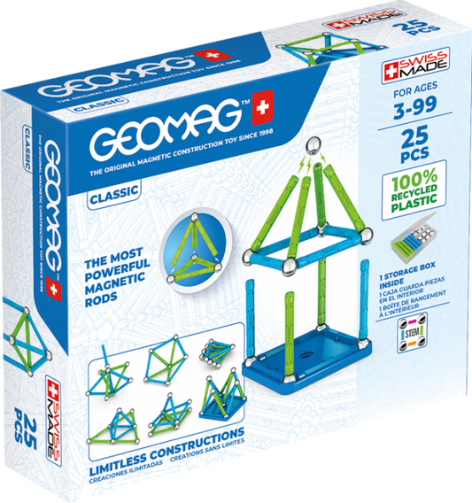 Set 25xpiese de constructie, Geomag, Magnetic, Multicolor, 3+