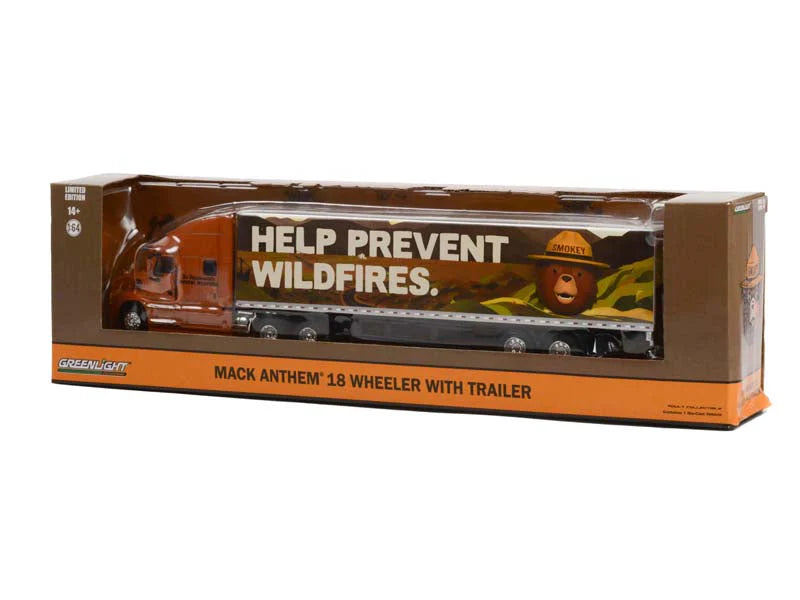 TIR Mack Anthem 18 Wheeler with trailer (Help Prevent Wilffires) - 1/64 Greenlight