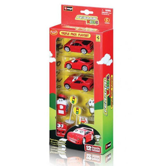 Set 3 masinute metal Ferrari Kids cu accesorii - 1/43 Bburago