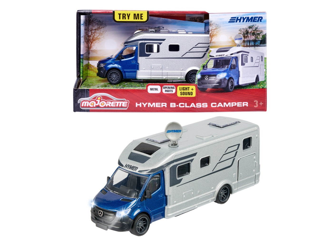 Macheta Mercedes Hymer B-Class Camper cu lumini si sunete ( metal ) - 1/43 Majorette