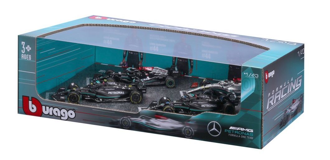 Set 4 machete Formula 1 Mercedes Hamilton/Russell - 1/43 Bburago