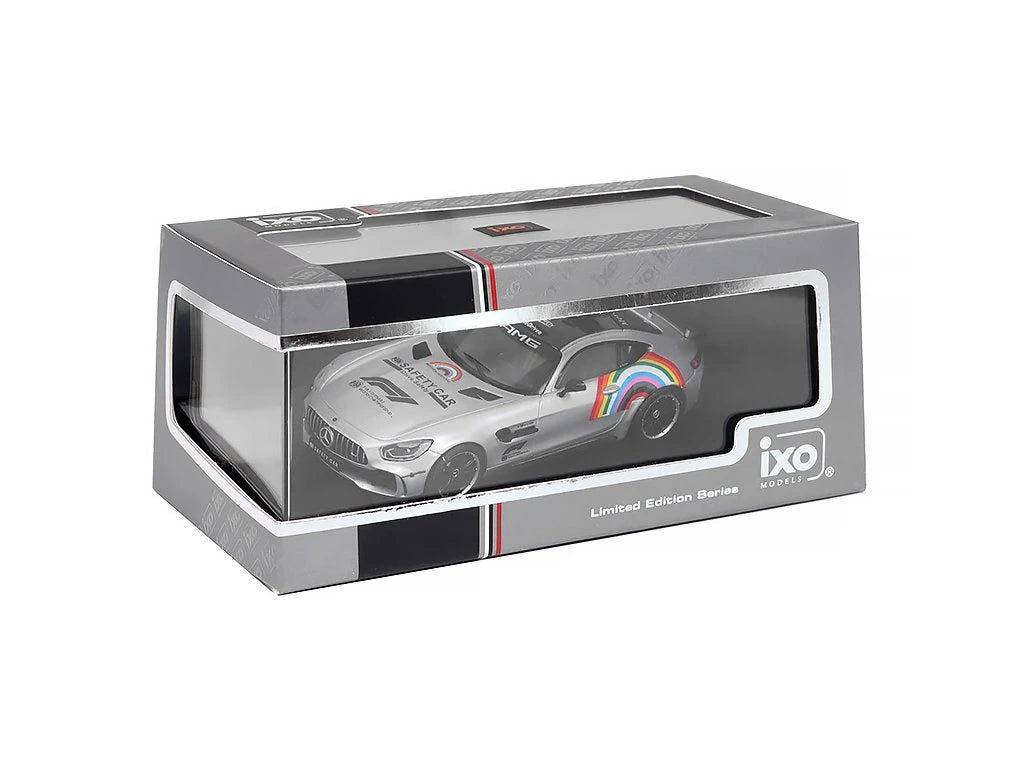 Mercedes-Benz AMG GT-R Safety Car 2020 gri/curcubeu cu vitrina plexiglass - 1/43 Ixo Models