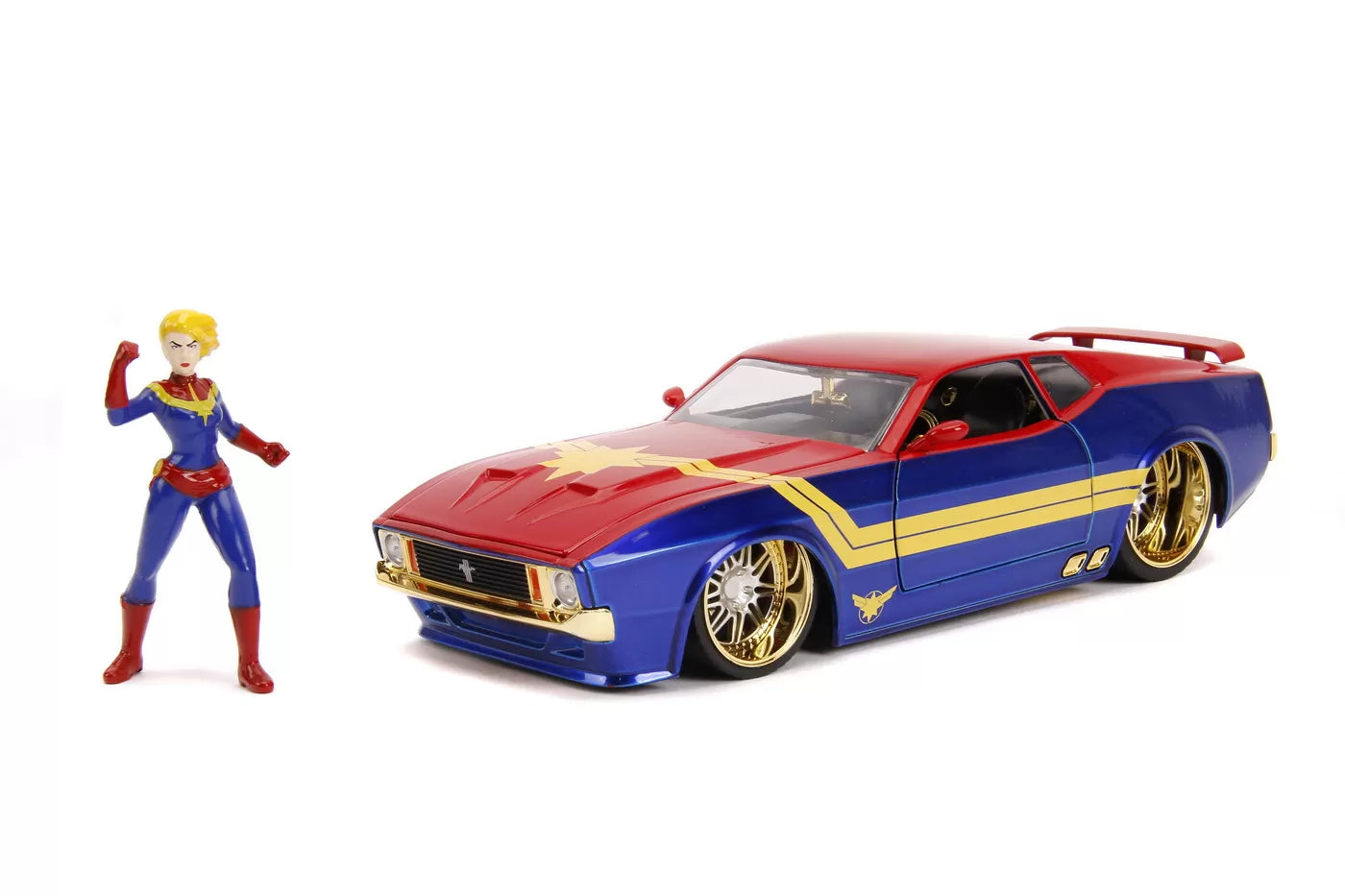 Ford Mustang Mach I 1973 cu figurina Captain Marvel - 1/24 Jada