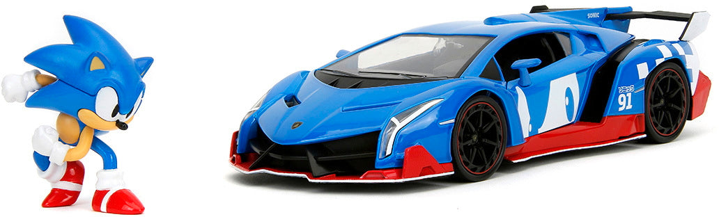 Lamborghini Veneno cu figurina Sonic The Hedgehog - 1/24 Jada