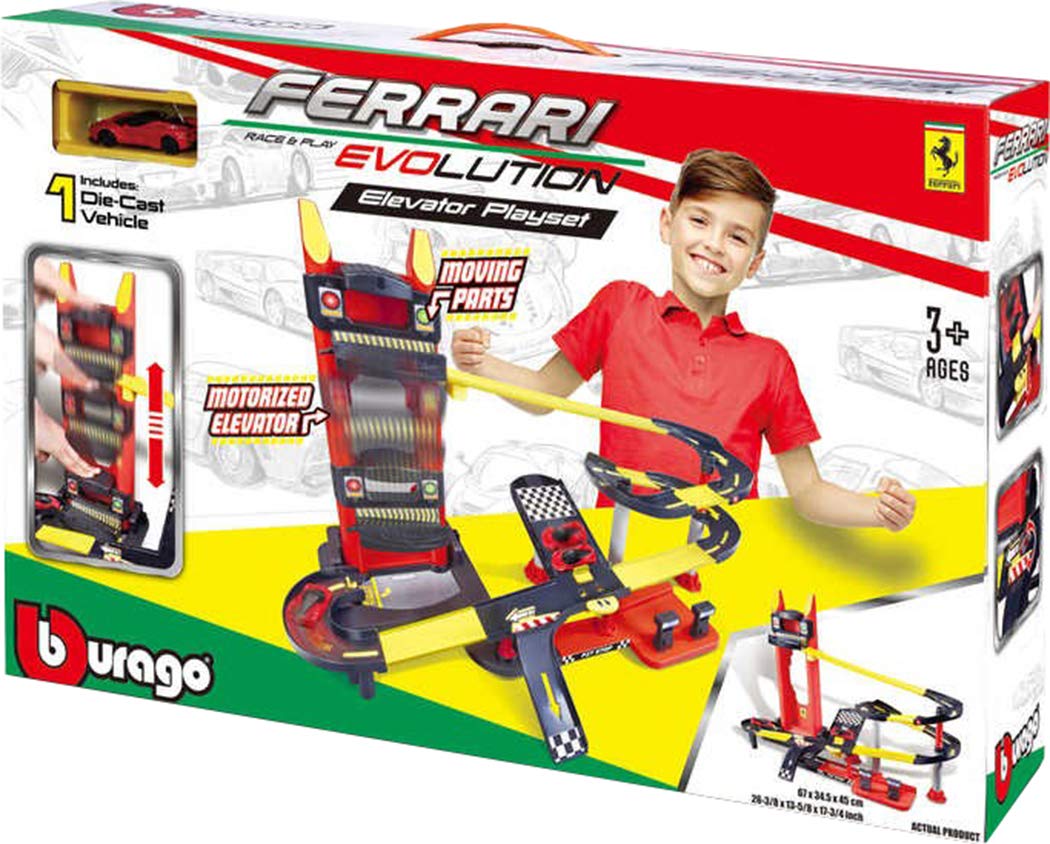 SET Pista Ferrari Race&Play Evolution Elevator Playset cu o masinuta inclusa - 1/72 Bburago