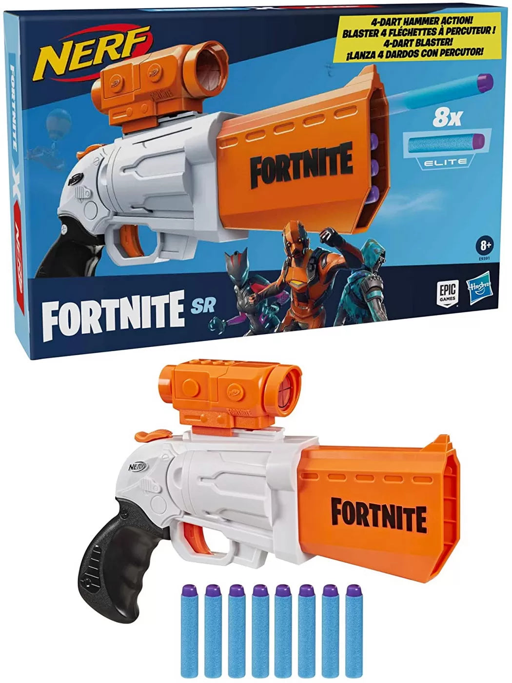 Pistol Nerf Fortnite SR cu 8 gloante