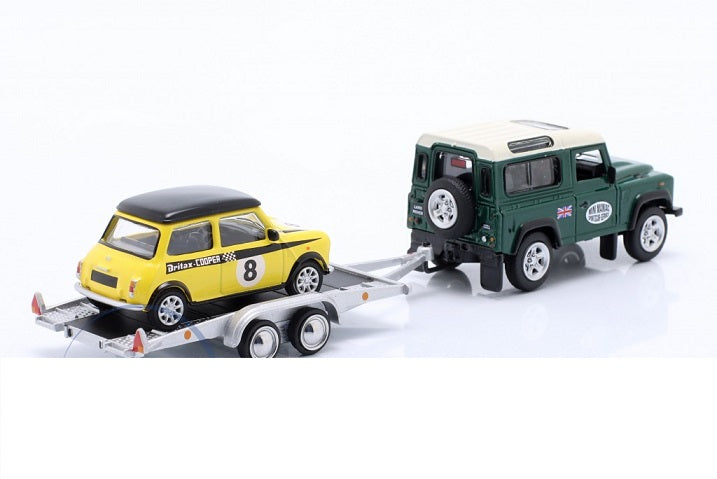 Set Machete Land Rover cu Mini Cooper si remorca - 1/64 Schuco