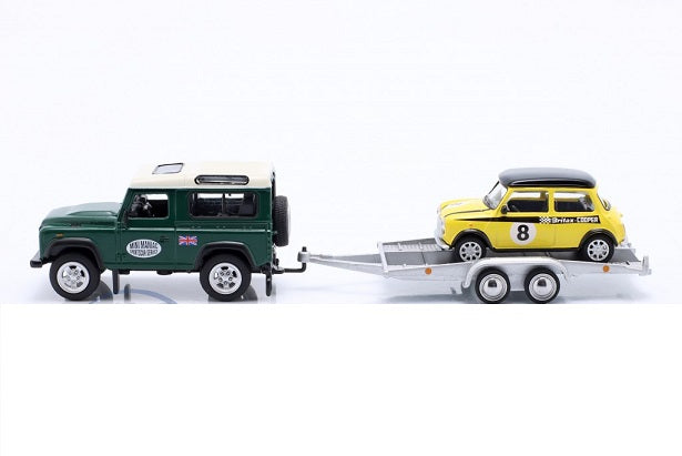 Set Machete Land Rover cu Mini Cooper si remorca - 1/64 Schuco