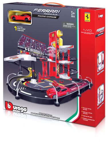 Set Pista Ferrari Race&Play Racing Garage cu masinuta metal - 1/43 Bburago