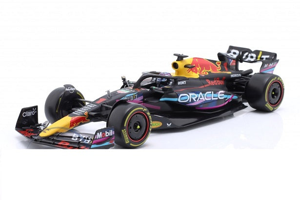 Formula 1 Oracle Red Bull Racing RB19 2023 Miami Grand Prix #1 Max Verstappen cu vitrina plexiglass - 1/24 Bburago