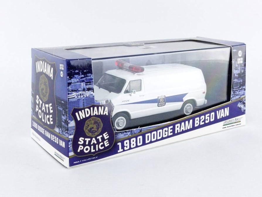 Dodge Ram B250 Van 1980 Indiana State Police cu vitrina plexiglass - 1/43 Greenlight