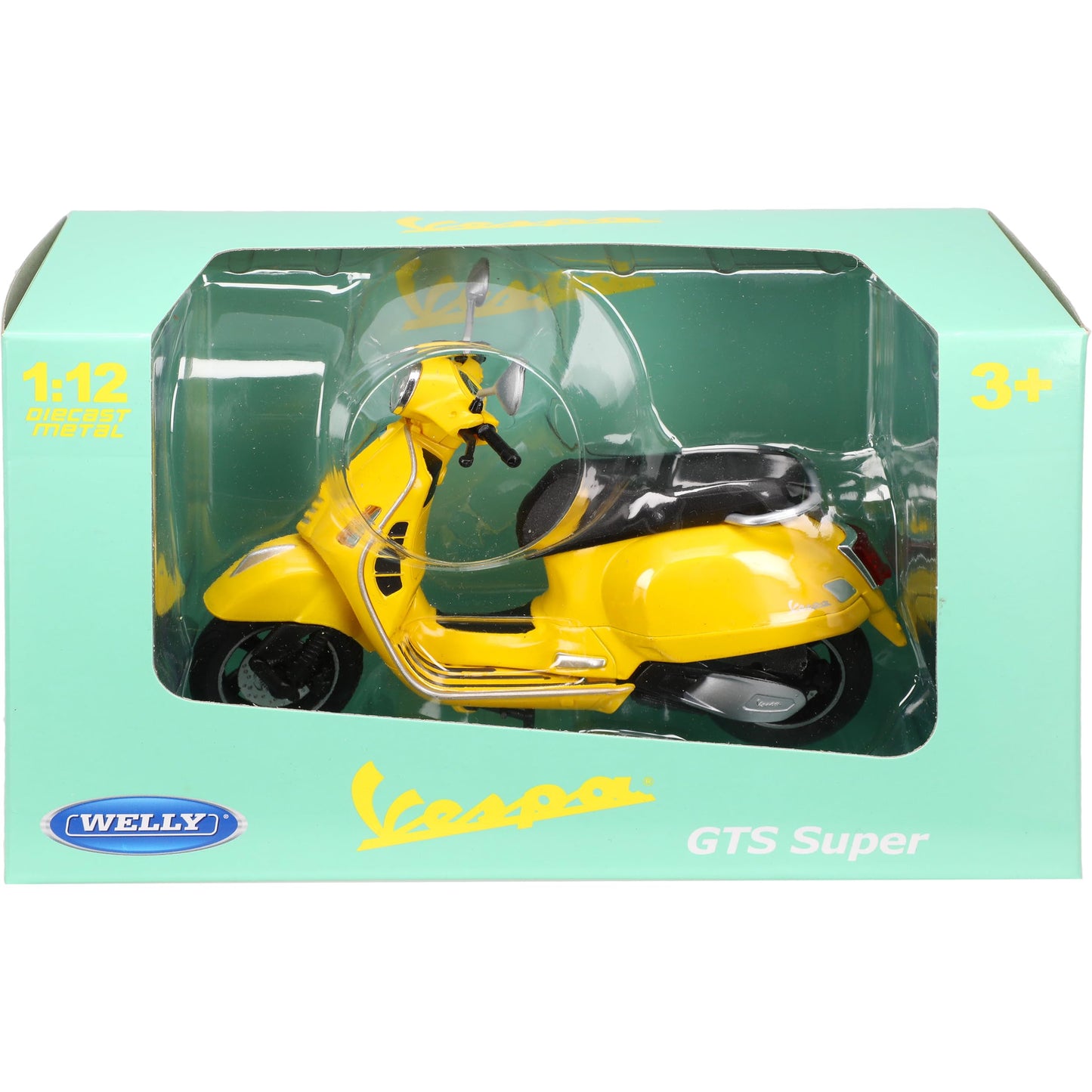 Scooter Vespa GTS Super galben - 1/12 Welly