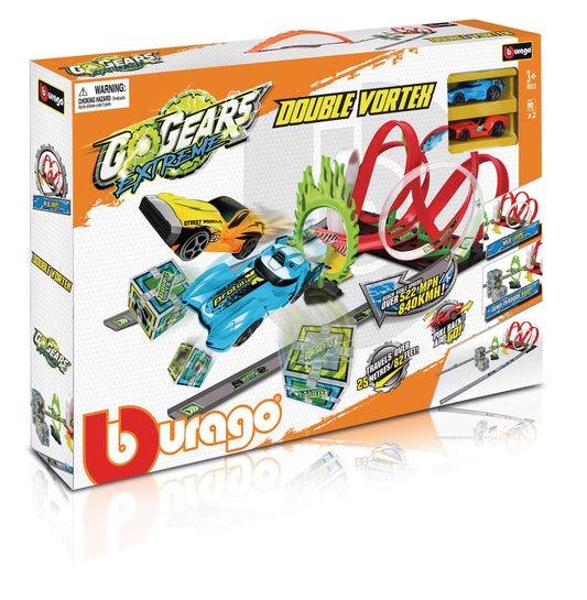 Set Pista Go Gears Double Vortex cu 2 masinute incluse - 1/43 Bburago