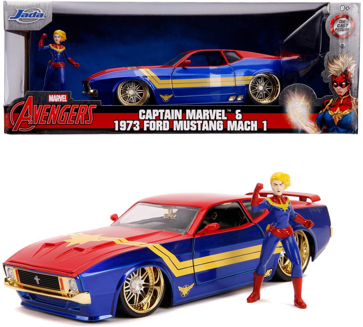 Ford Mustang Mach I 1973 cu figurina Captain Marvel - 1/24 Jada