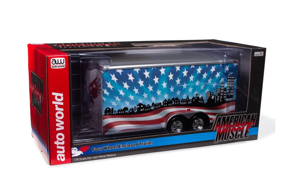 Remorca - Platforma American Muscle Enclosed Car Trailer - 1/18 Auto World