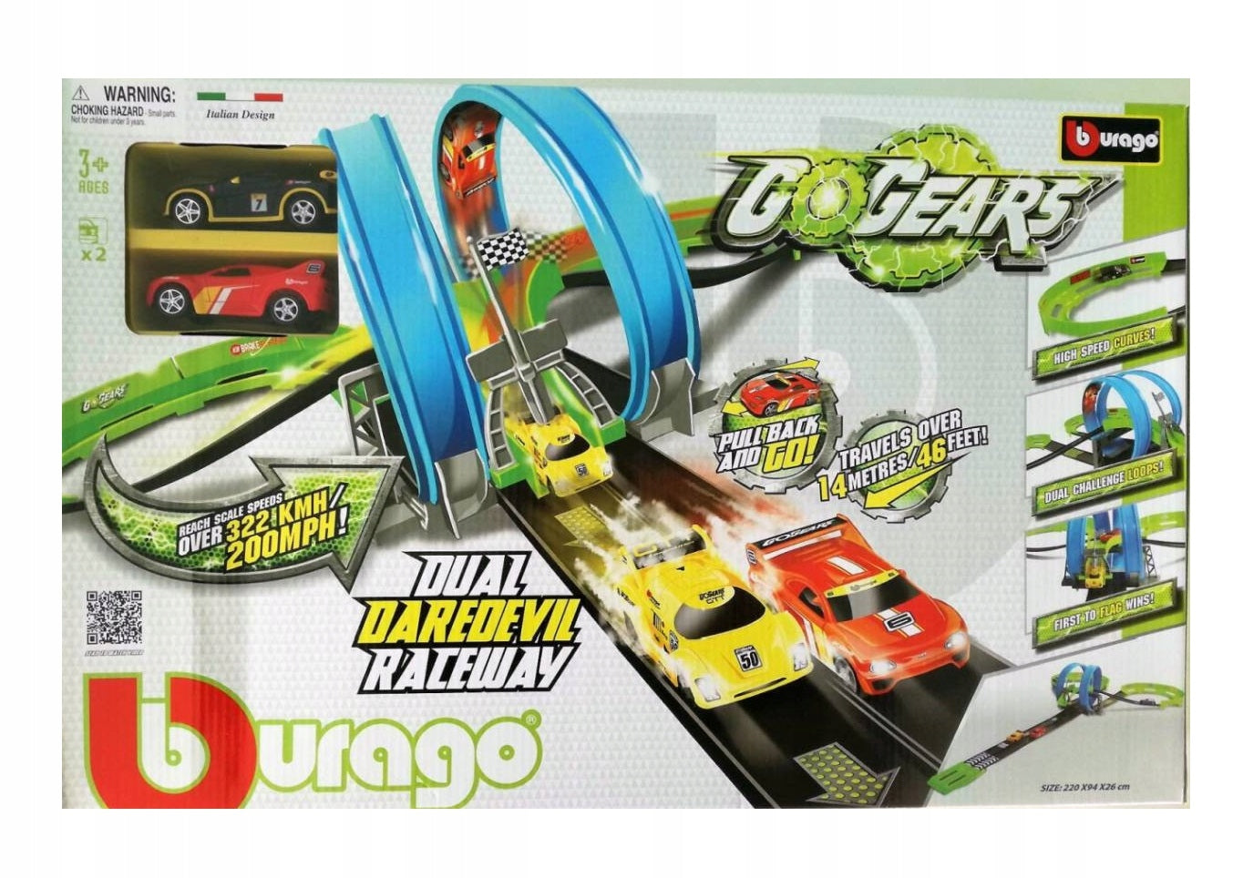 Pista Go Gears Dual Daredevil Raceway cu 2 masinute - Bburago