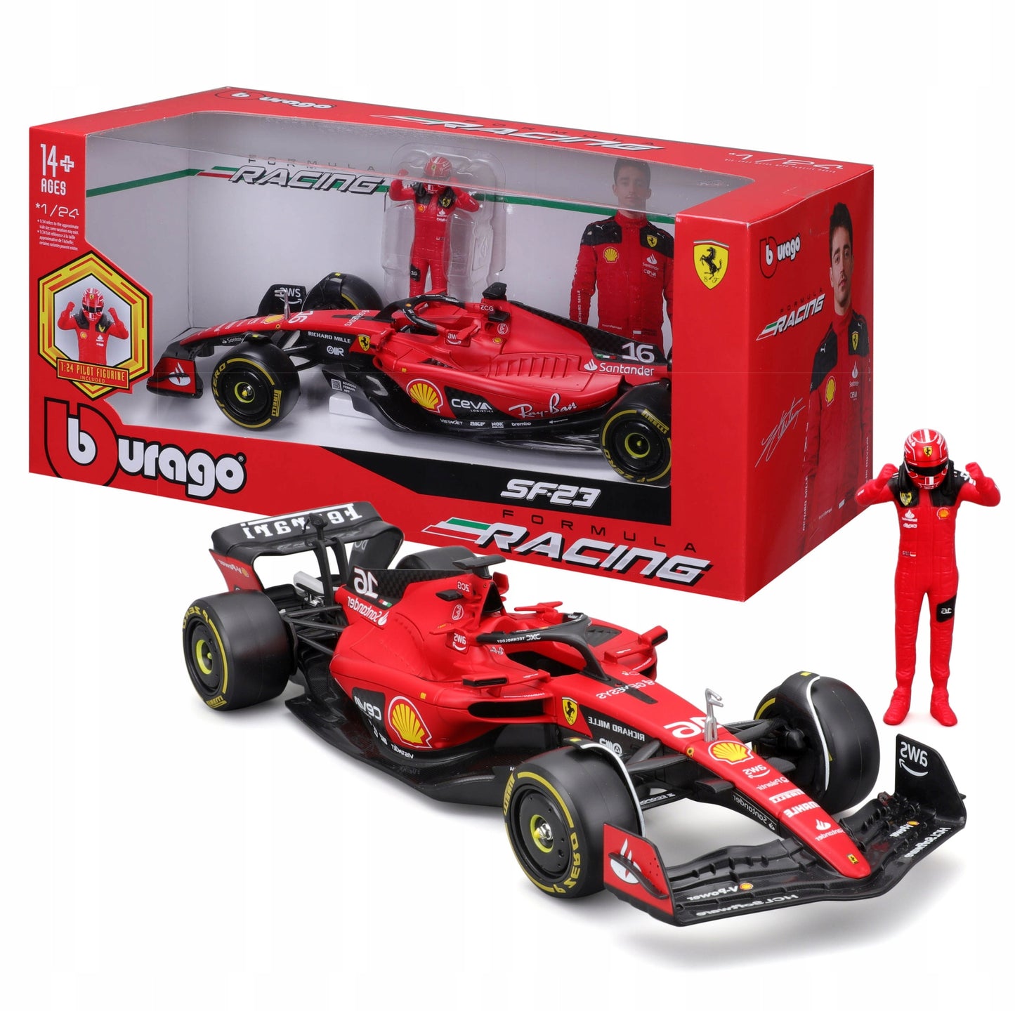 Formula 1 Ferrari SF-23 #16 cu figurina Charles Leclerc - 1/24 Bburago