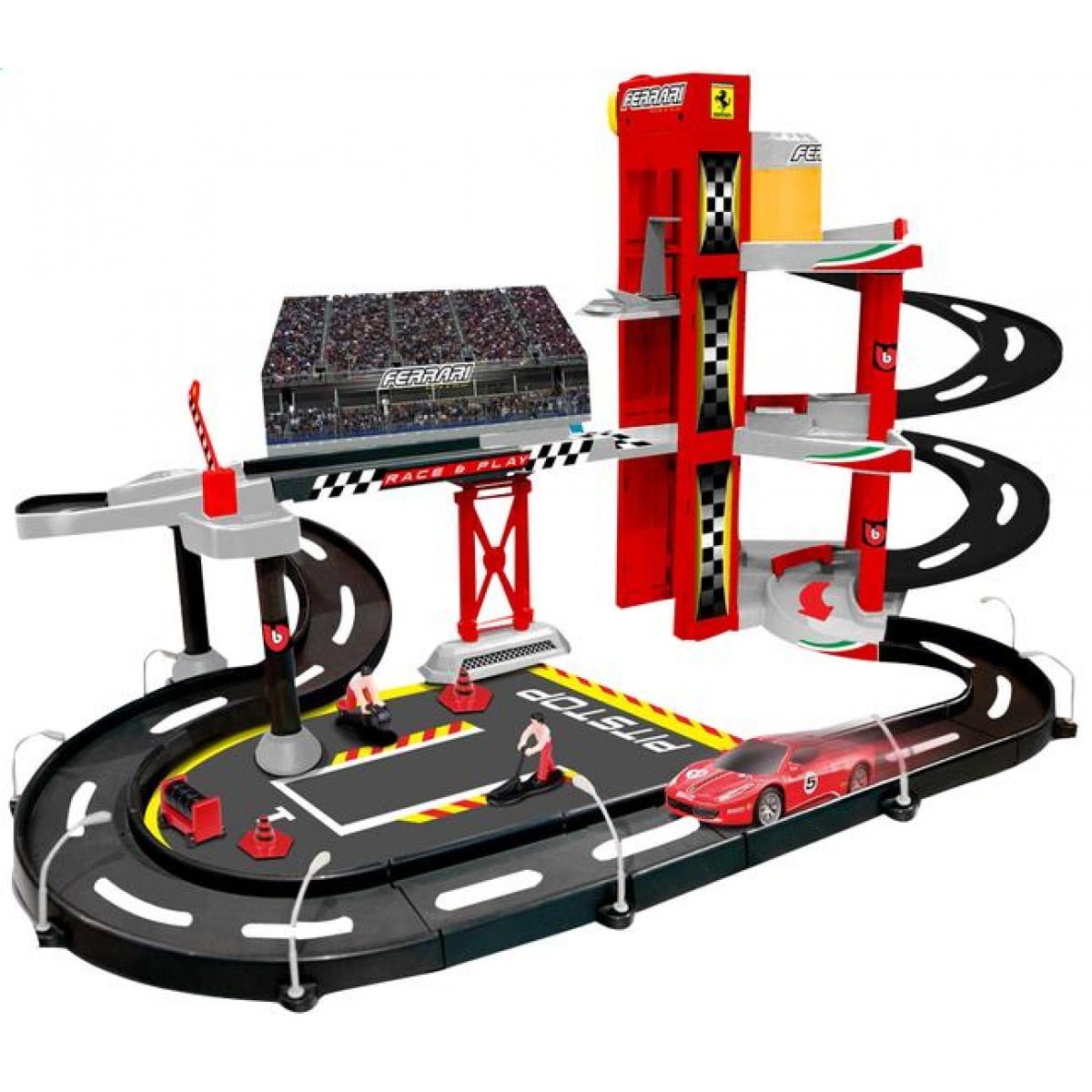 Set Pista Ferrari Race&Play Racing Garage cu masinuta metal - 1/43 Bburago