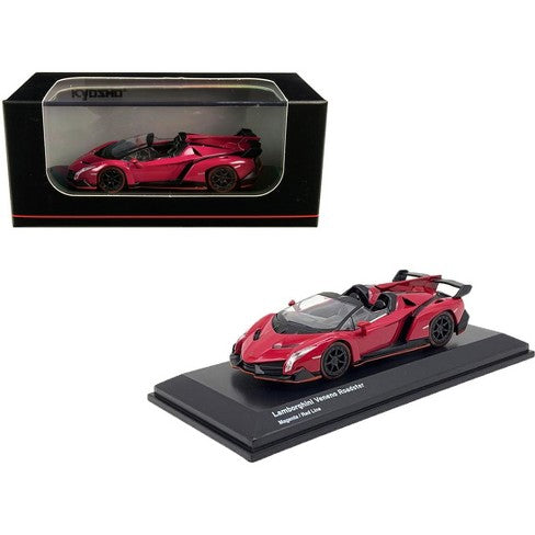 Lamborghini Veneno Roadster magenta/red line cu vitrina plexiglass - 1/64 Kyosho