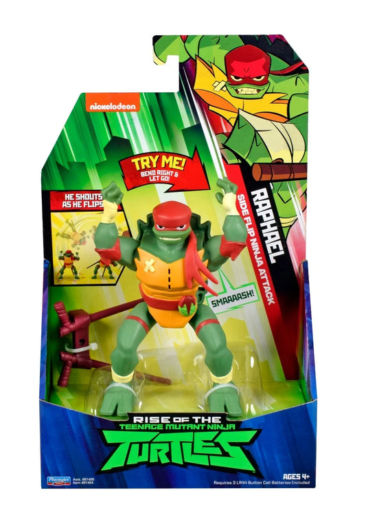 Figurina mecanica Raphael Side-Flip Ninja Attack cu sunete Testoasele Ninja