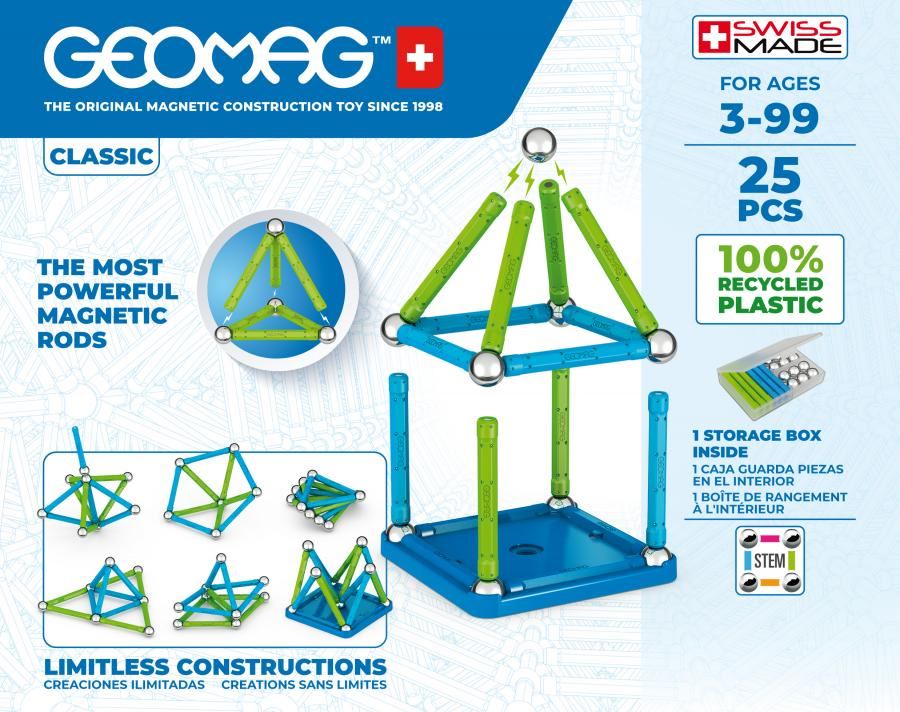 Set 25xpiese de constructie, Geomag, Magnetic, Multicolor, 3+