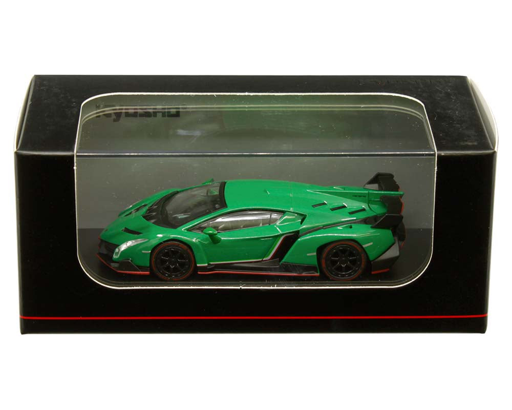 Lamborghini Veneno green/red line cu vitrina plexiglass - 1/64 Kyosho