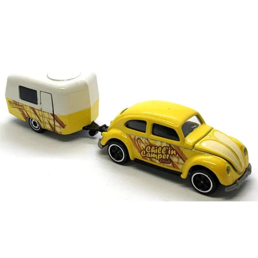 VW Beetle galben cu rulota - 1/64 Majorette