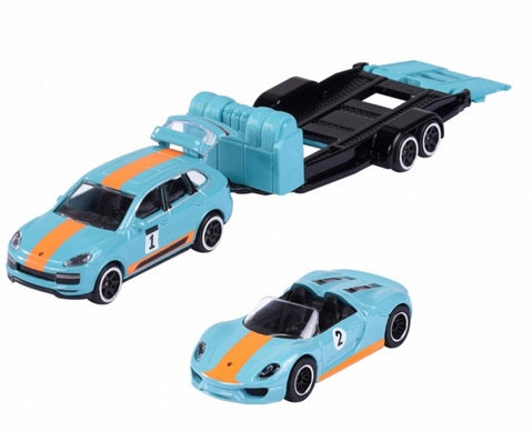 Set Masinuta Porsche Cayenne Turbo S, Porsche 918 Spyder cu platforma- 1/64 Majorette