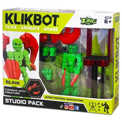 Figurina Robot articulat transformabil KlikBot Studio Pack - Verde cu rosu