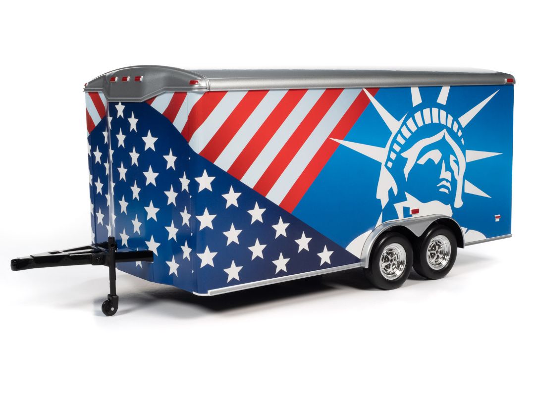 Remorca - Platforma auto Enclosed Trailer Patriotic USA- 1:18 Auto World