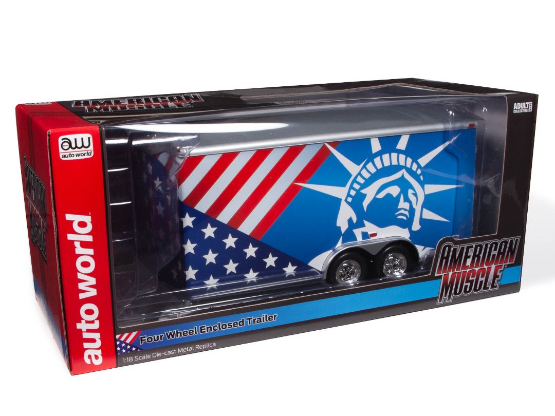 Remorca - Platforma auto Enclosed Trailer Patriotic USA- 1:18 Auto World