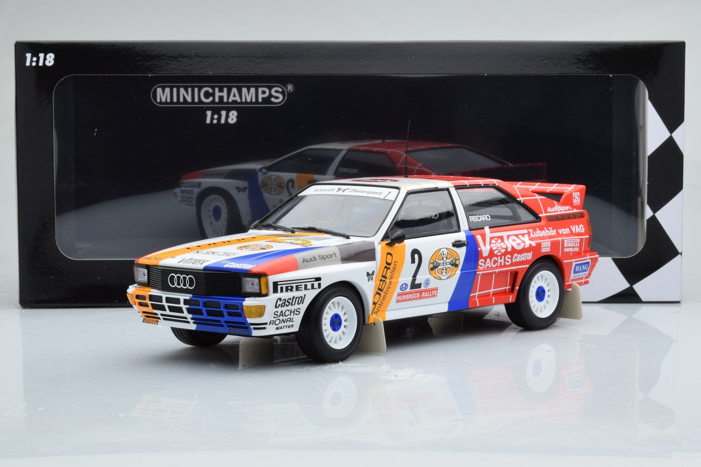 Audi Quattro A2 Schmidt Motorsport - Winners int.avd/sth Hunsruck Rallye 1984 1/300pcs - 1/18 Minichamps