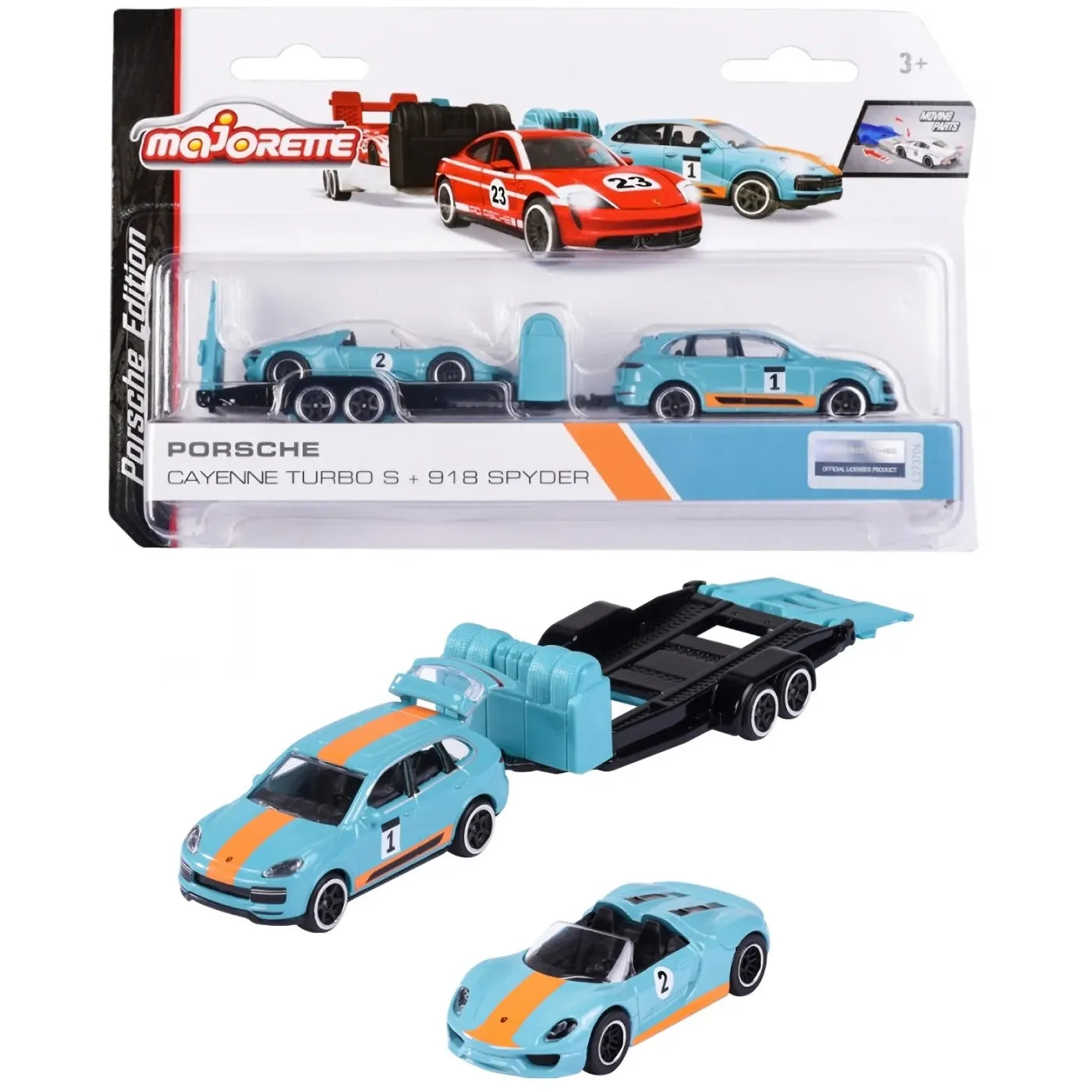 Set Masinuta Porsche Cayenne Turbo S, Porsche 918 Spyder cu platforma- 1/64 Majorette