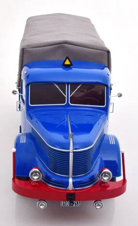 Camion Krupp Titan SWL 80 flatbed truck Baumann with tarp 1950-54 albastru/rosu - 1:18 Road Kings