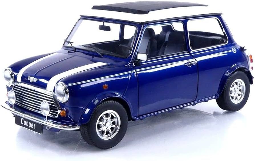 Mini Cooper albastru/alb Sunroof cu volan pe stanga - 1/12 KK-Scale