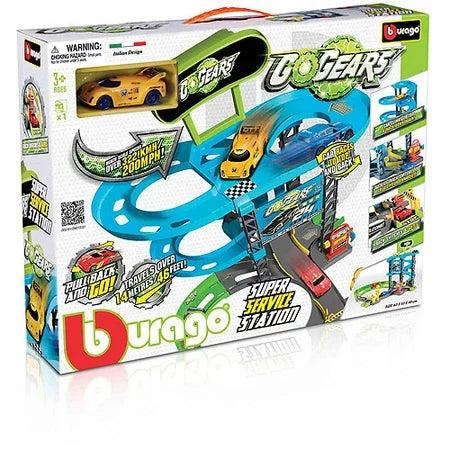 Set Pista Go Gears Super Service Station cu masinuta inclusa - 1/43 Bburago