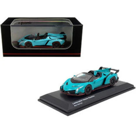 Lamborghini Veneno Roadster blue/red line cu vitrina plexiglass - 1/64 Kyosho