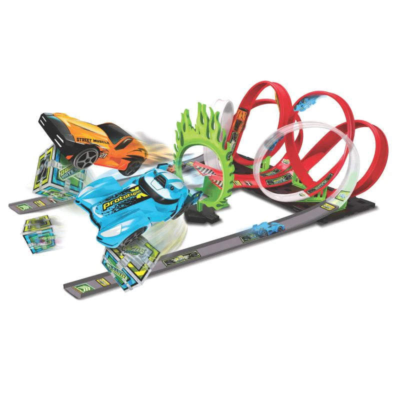 Set Pista Go Gears Double Vortex cu 2 masinute incluse - 1/43 Bburago