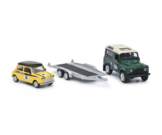 Set Machete Land Rover cu Mini Cooper si remorca - 1/64 Schuco