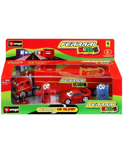 Set Camion cu masinuta si accesorii Ferrari Kids - 1/64 Bburago